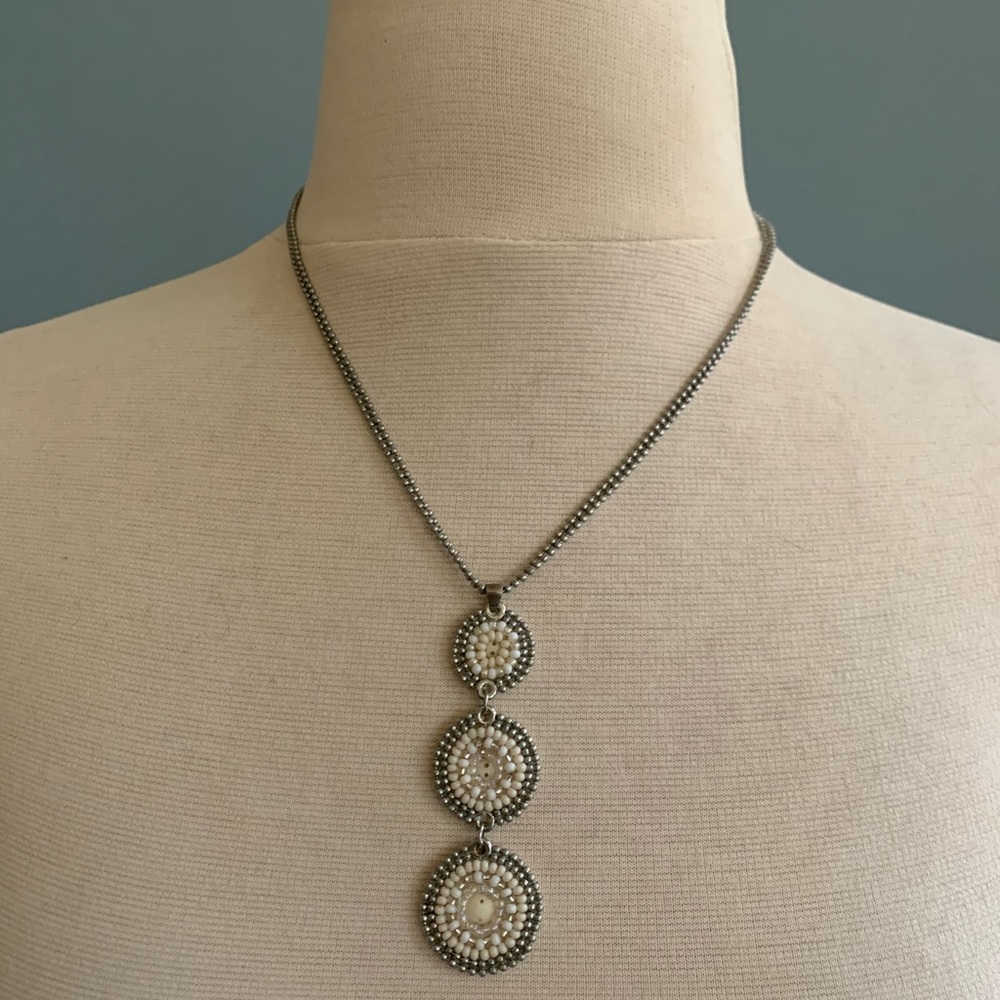 white beaded dangle necklace